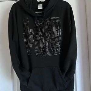 PINK black oversized bedazzled hoodie